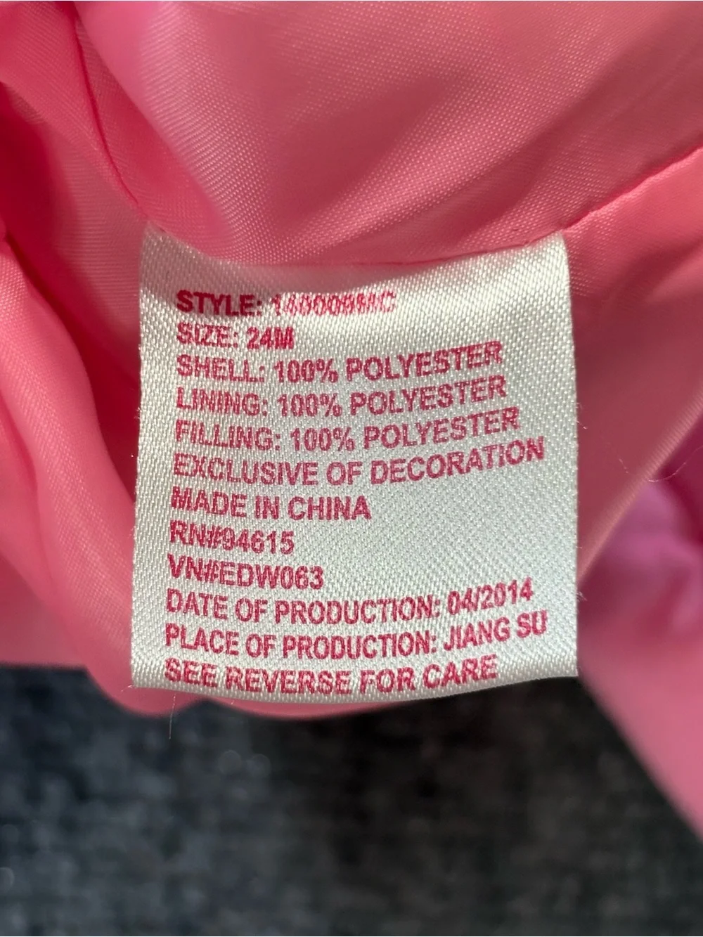 Protection System Girl Size 24M Pink Full Zip Puff Hooded jacket